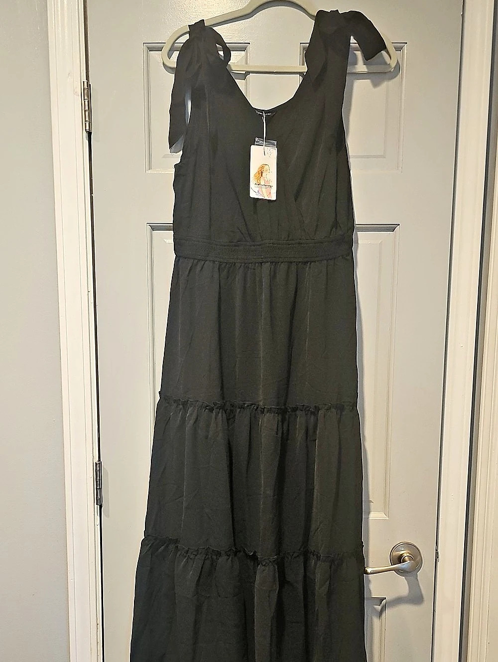 NWT Bohemian PrettyGarden Large Sleeveless Tiered Maxi Dress Black Ruffle